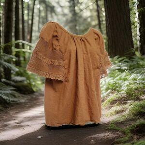 Old Navy Crochet Flutter Sleeve Top Womens M Sisal Brown Boho Chic Fairycore